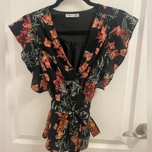 DEX floral wrap peplum top